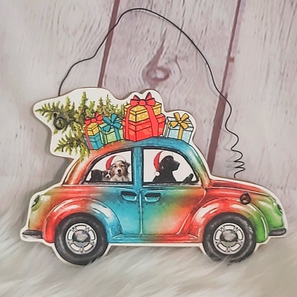 Wooden Rainbow Car Dogs Christmas Tree Labrador Collie Holiday Hanging Decor - Picture 6 of 10